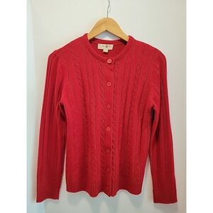Vintage Turtle Bay Womens Size Small Cableknit Cardigan Sweater Red Button Up